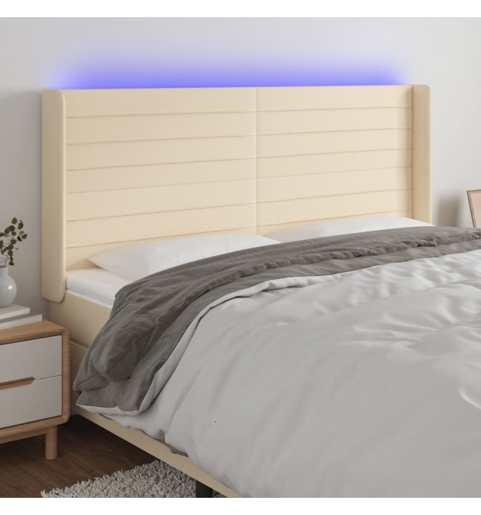 Tête de lit à LED Crème 183x16x118/128 cm Tissu | Mobilier & Déco