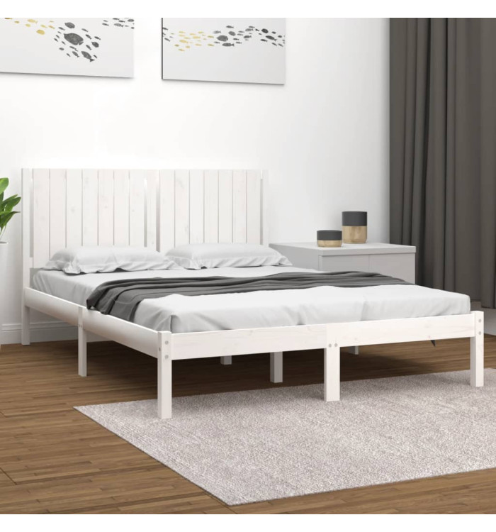 Cadre de lit sans matelas blanc 150x200 cm bois massif | Mobilier & Déco