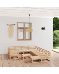 Salon de jardin 12 pcs bois de pin massif | Mobilier & Déco