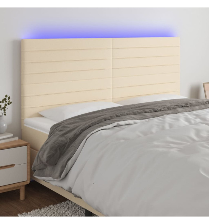 Tête de lit à LED Crème 180x5x118/128 cm Tissu | Mobilier & Déco