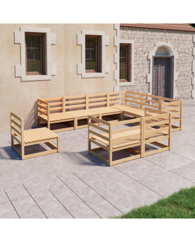 Salon de jardin 9 pcs bois de pin massif | Mobilier & Déco