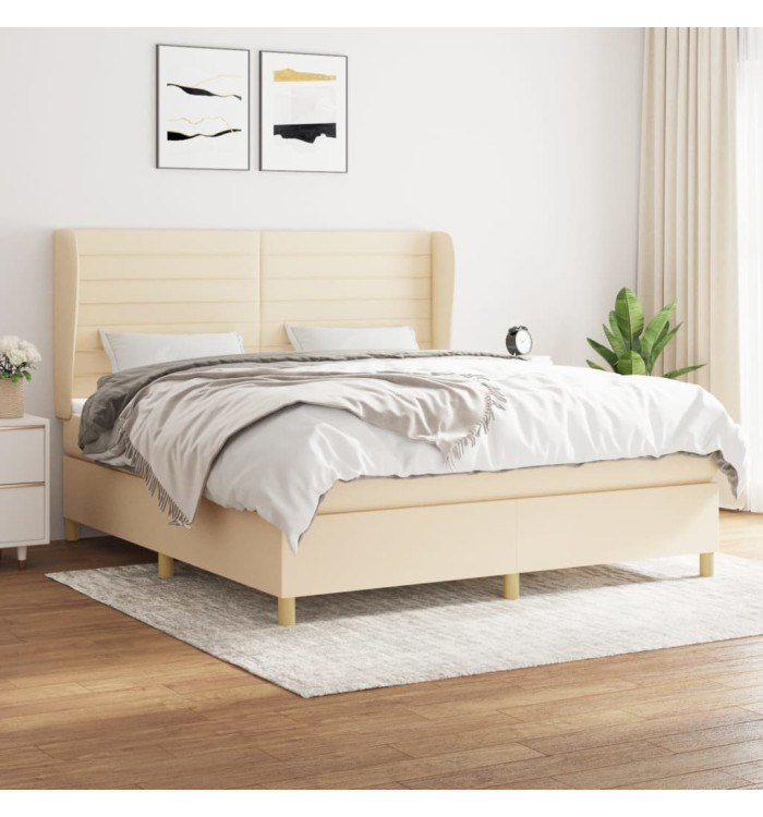 Sommier à lattes de lit avec matelas Crème 180x200 cm Tissu | Mobilier & Déco