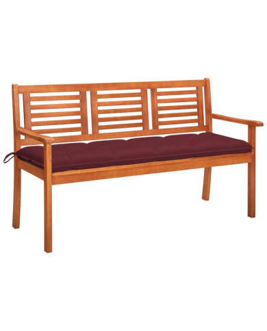 Banc de jardin 3 places avec coussin 150 cm Bois d'eucalyptus | Mobilier & Déco