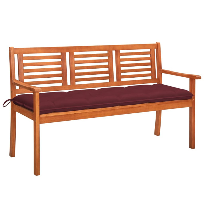 Banc de jardin 3 places avec coussin 150 cm Bois d'eucalyptus | Mobilier & Déco