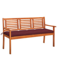 Banc de jardin 3 places avec coussin 150 cm Bois d'eucalyptus | Mobilier & Déco
