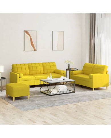 Ensemble de canapés 3 pcs avec coussins jaune clair tissu | Mobilier & Déco