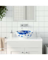 Vasque à poser blanc et bleu rond Φ41x14 cm céramique | Mobilier & Déco