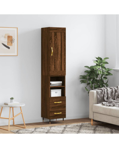 Buffet haut Chêne marron 34,5x34x180 cm Bois d'ingénierie | Mobilier & Déco
