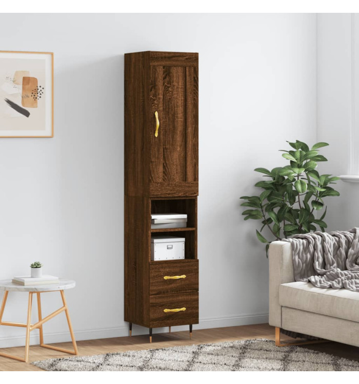Buffet haut Chêne marron 34,5x34x180 cm Bois d'ingénierie | Mobilier & Déco