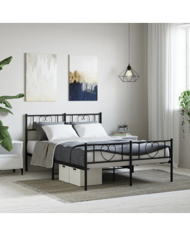 Cadre de lit métal sans matelas avec pied de lit noir 160x200cm | Mobilier & Déco