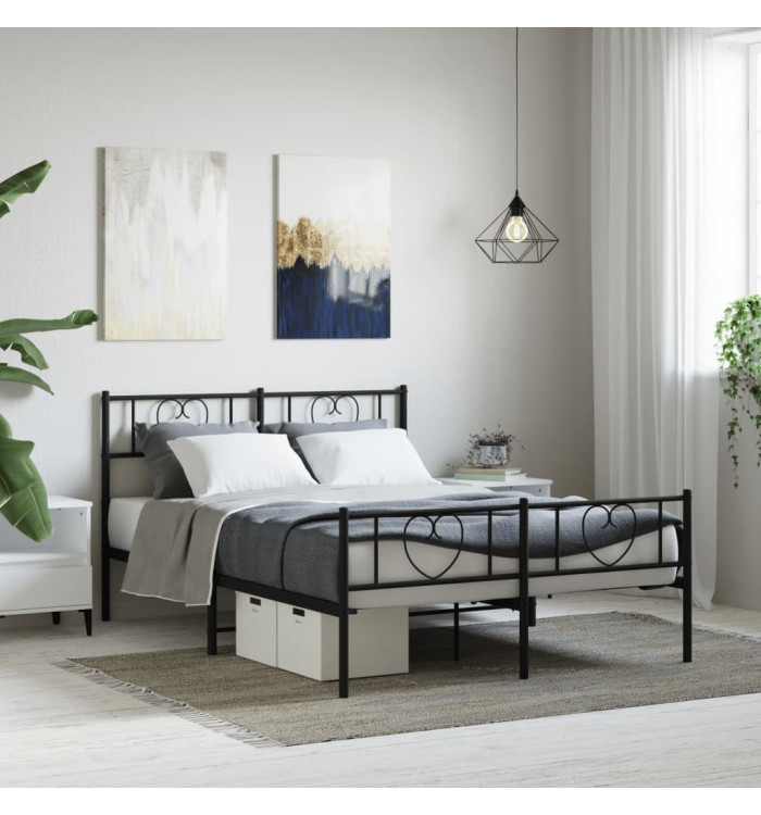 Cadre de lit métal sans matelas avec pied de lit noir 160x200cm | Mobilier & Déco