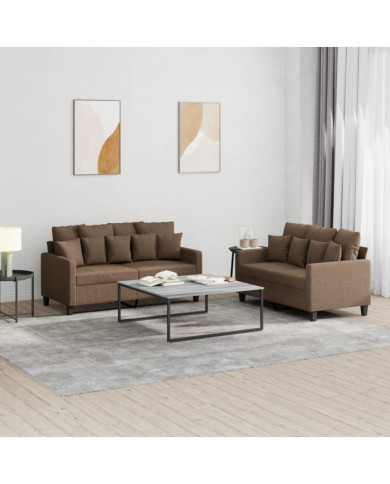 Ensemble de canapés 2 pcs avec coussins Marron Tissu | Mobilier & Déco