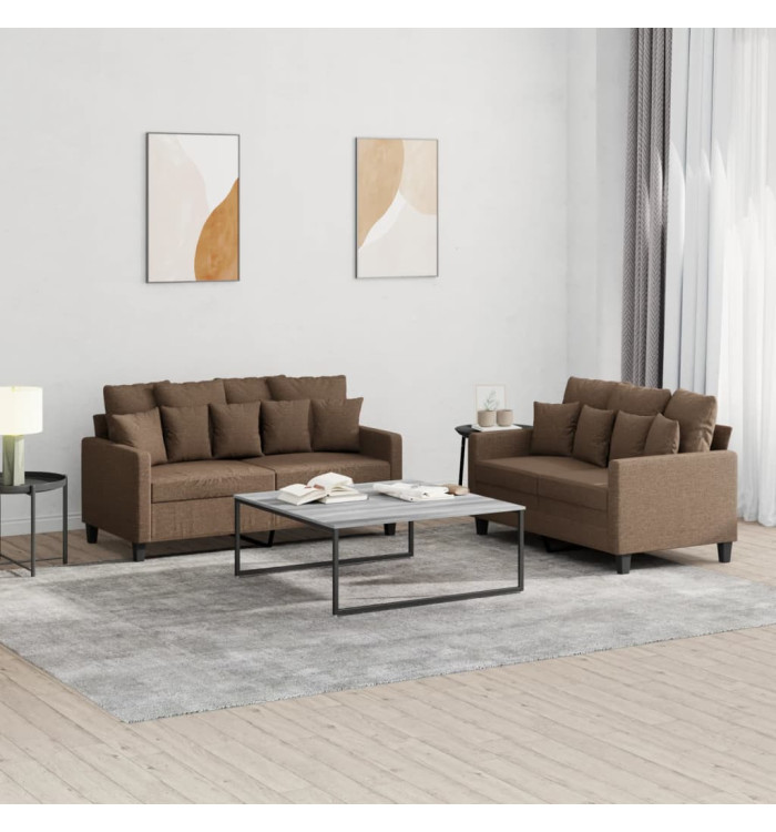 Ensemble de canapés 2 pcs avec coussins Marron Tissu | Mobilier & Déco