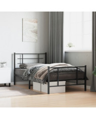 Cadre de lit métal sans matelas et pied de lit noir 100x200 cm | Mobilier & Déco