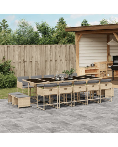 Ensemble à manger de jardin et coussins 15 pcs mélange beige | Mobilier & Déco