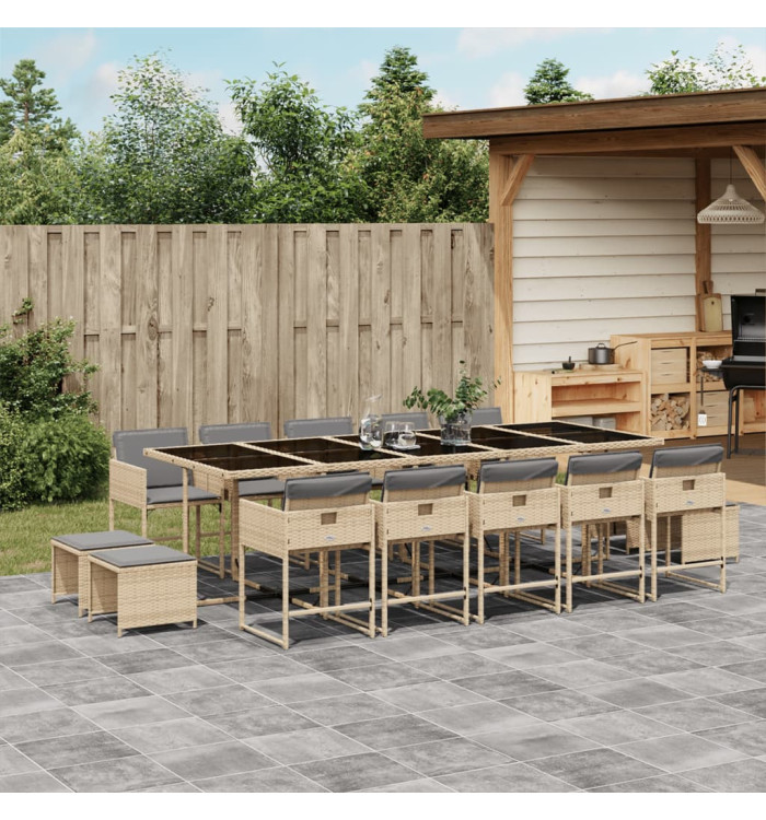 Ensemble à manger de jardin et coussins 15 pcs mélange beige | Mobilier & Déco