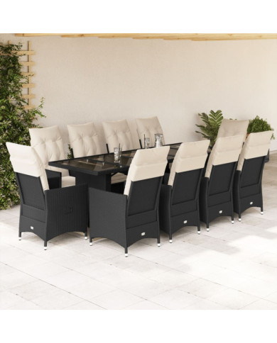 Ensemble de bistro de jardin 11 pcs coussins noir poly rotin | Mobilier & Déco