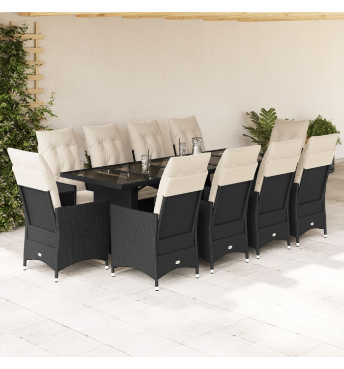 Ensemble de bistro de jardin 11 pcs coussins noir poly rotin | Mobilier & Déco