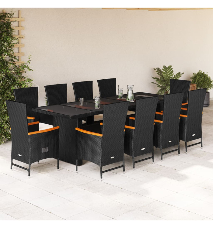 Ensemble à manger de jardin 11 pcs coussins noir résine tressée | Mobilier & Déco