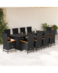 Ensemble à manger de jardin 11 pcs coussins noir résine tressée | Mobilier & Déco