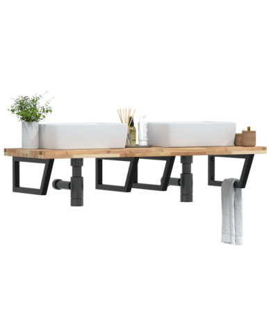 Étagère de vasque murale acier et bois massif d'acacia | Mobilier & Déco