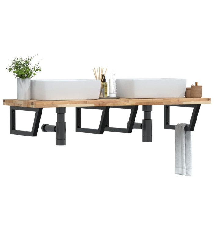 Étagère de vasque murale acier et bois massif d'acacia | Mobilier & Déco