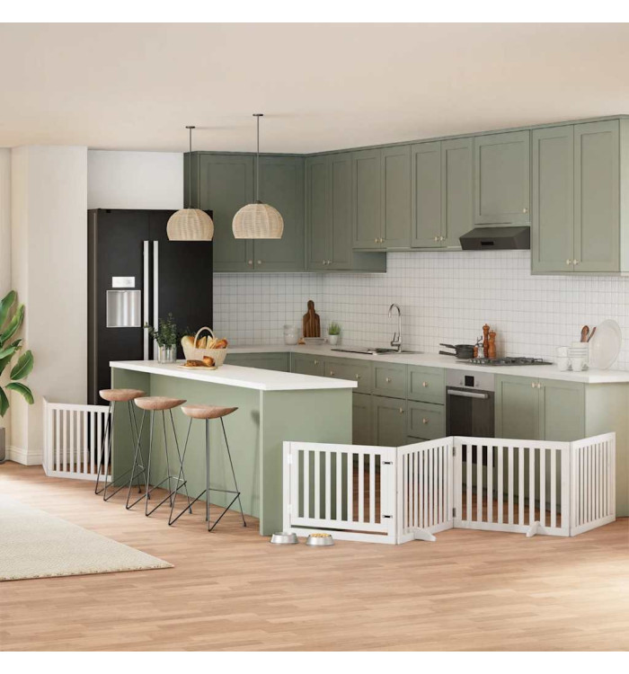 Barrière pour chien porte pliable 8panneaux blanc bois peuplier | Mobilier & Déco