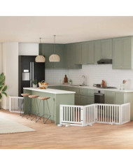 Barrière pour chien porte pliable 8panneaux blanc bois peuplier | Mobilier & Déco