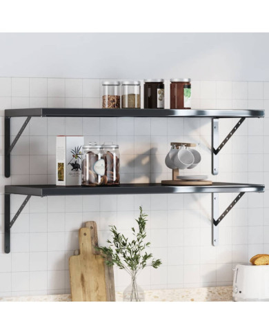 Supports d'étagères 4 pcs 40x2,5x25 cm noir acier inoxydable | Mobilier & Déco