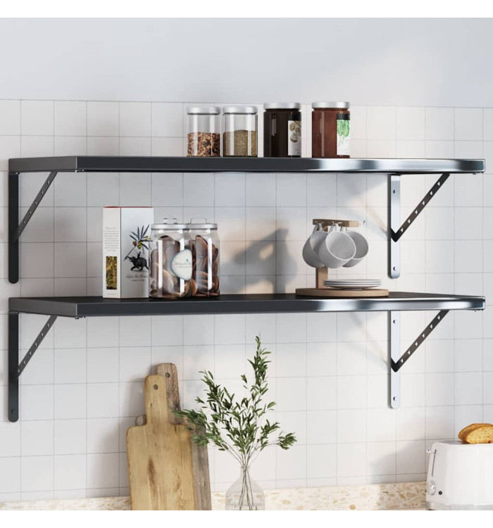 Supports d'étagères 4 pcs 40x2,5x25 cm noir acier inoxydable | Mobilier & Déco