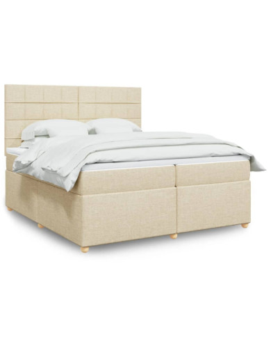 Sommier à lattes de lit avec matelas Crème 200x200 cm Tissu | Mobilier & Déco