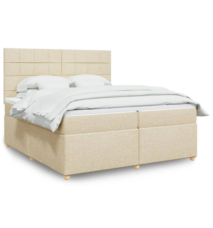 Sommier à lattes de lit avec matelas Crème 200x200 cm Tissu | Mobilier & Déco