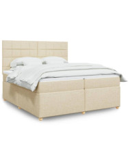 Sommier à lattes de lit avec matelas Crème 200x200 cm Tissu | Mobilier & Déco