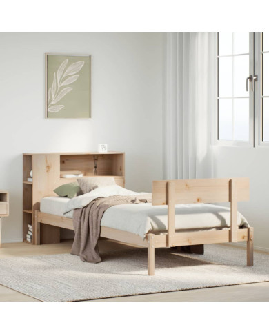 Lit bibliothèque sans matelas 90x190 cm bois de pin massif | Mobilier & Déco