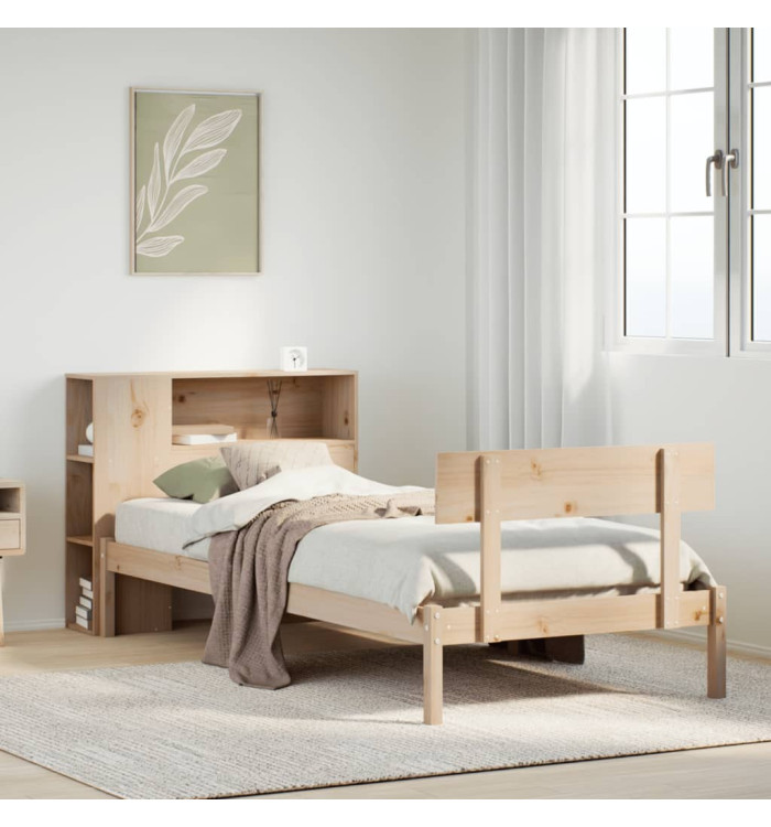 Lit bibliothèque sans matelas 90x190 cm bois de pin massif | Mobilier & Déco