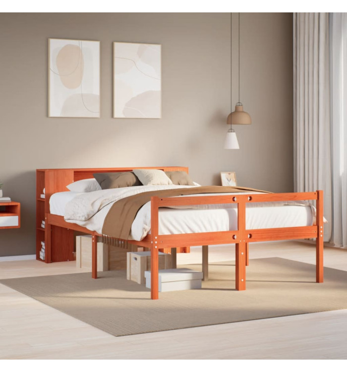 Lit bibliothèque sans matelas cire marron 120x190cm bois massif | Mobilier & Déco