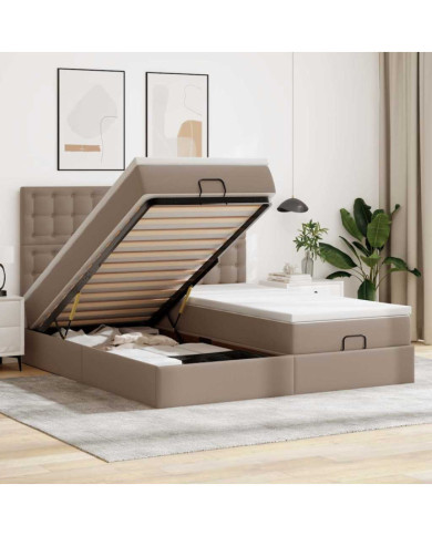 Cadre de lit ottoman et matelas cappuccino 200x200cm similicuir | Mobilier & Déco