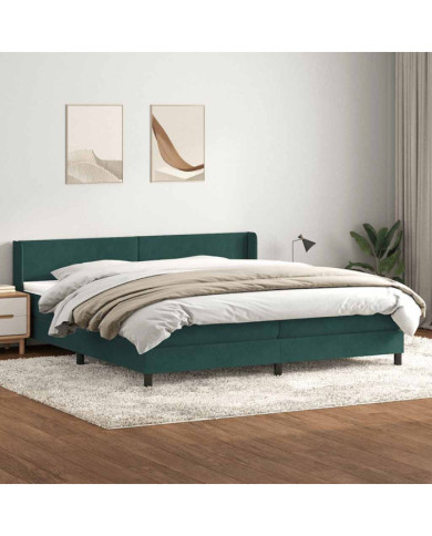 Sommier à lattes de lit et matelas vert foncé 180x210cm velours | Mobilier & Déco