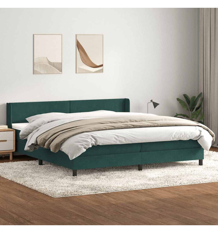 Sommier à lattes de lit et matelas vert foncé 180x210cm velours | Mobilier & Déco