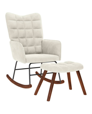 Chaise à bascule avec repose-pied crème velours | Mobilier & Déco