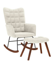 Chaise à bascule avec repose-pied crème velours | Mobilier & Déco
