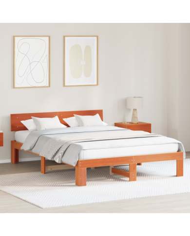 Cadre de lit marron ciré 160x200 cm en bois de pin | Mobilier & Déco