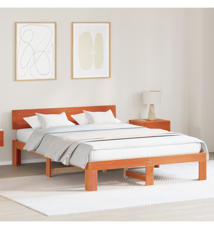 Cadre de lit marron ciré 160x200 cm en bois de pin | Mobilier & Déco