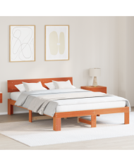 Cadre de lit marron ciré 160x200 cm en bois de pin | Mobilier & Déco