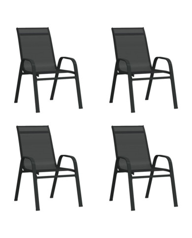 Chaises empilables de jardin lot de 4 Noir Tissu textilène | Mobilier & Déco