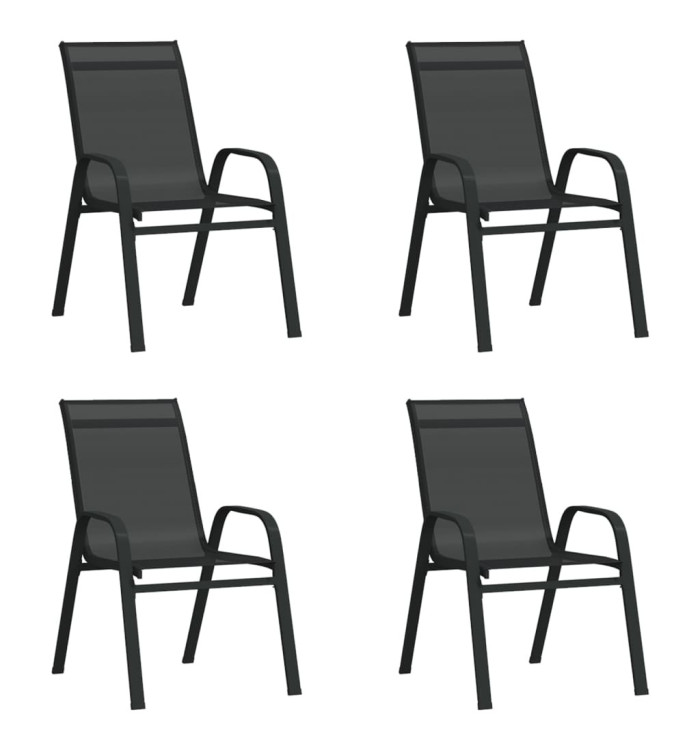 Chaises empilables de jardin lot de 4 Noir Tissu textilène | Mobilier & Déco