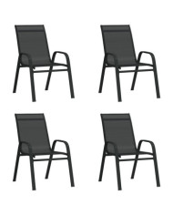 Chaises empilables de jardin lot de 4 Noir Tissu textilène | Mobilier & Déco