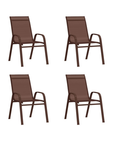 Chaises empilables de jardin lot de 4 Marron Tissu textilène | Mobilier & Déco