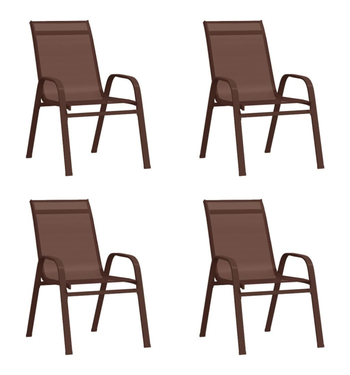 Chaises empilables de jardin lot de 4 Marron Tissu textilène | Mobilier & Déco