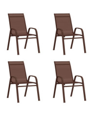 Chaises empilables de jardin lot de 4 Marron Tissu textilène | Mobilier & Déco